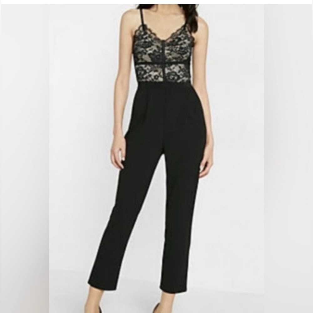 Express Black Lace Bodice Jumpsuit with Tailored Pants